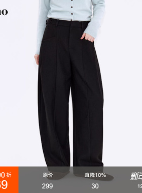 范洛Fano 宽松休闲高级垂感褶裥插袋显瘦黑色西装裤女2025新款冬
