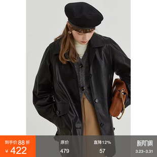 复古翻领夹克 新款 范洛Fano 黑色环保pu皮衣机车服外套女2026春季