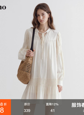 范洛Fano 法式清冷松弛感连衣裙女2026早春A字裙摆立领绑带裙子