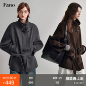呢大衣 设计通勤小个子短款 范洛Fano 牛角扣毛呢外套女2025冬季