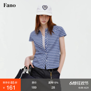 范洛Fano 夏日降温清凉感盐系穿搭半袖格纹休闲短袖衬衫上衣女夏
