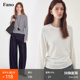 仿羊绒插肩袖 范洛Fano T恤女2026春季 长袖 上衣 毛边宽松圆领打底衫