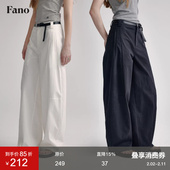 百搭阔腿裤 范洛白色直筒休闲裤 女高腰显瘦棉质2025夏宽松弯刀裤 子