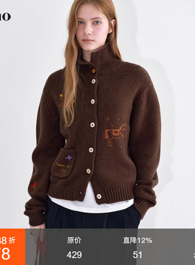 范洛Fano 冬日重工手绣感图案刺绣跳色扣子设计30羊毛纱线针织衫