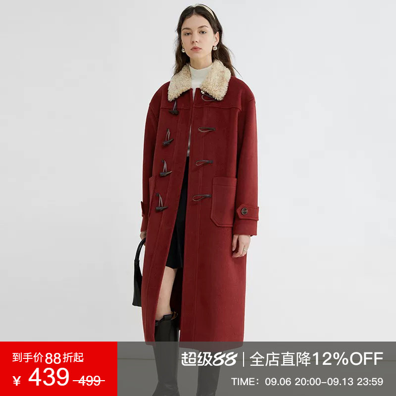 范洛Fano 法式仿羊羔毛牛角扣毛呢大衣女冬季中长款加厚呢子外套