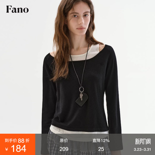 设计感镂空露肩假两件宽松上衣 T恤女春季 范洛Fano 羊毛混纺长袖