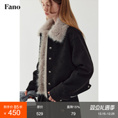 复古加厚麂皮短外套2025秋冬设计可拆卸毛领棉服夹克女 范洛Fano