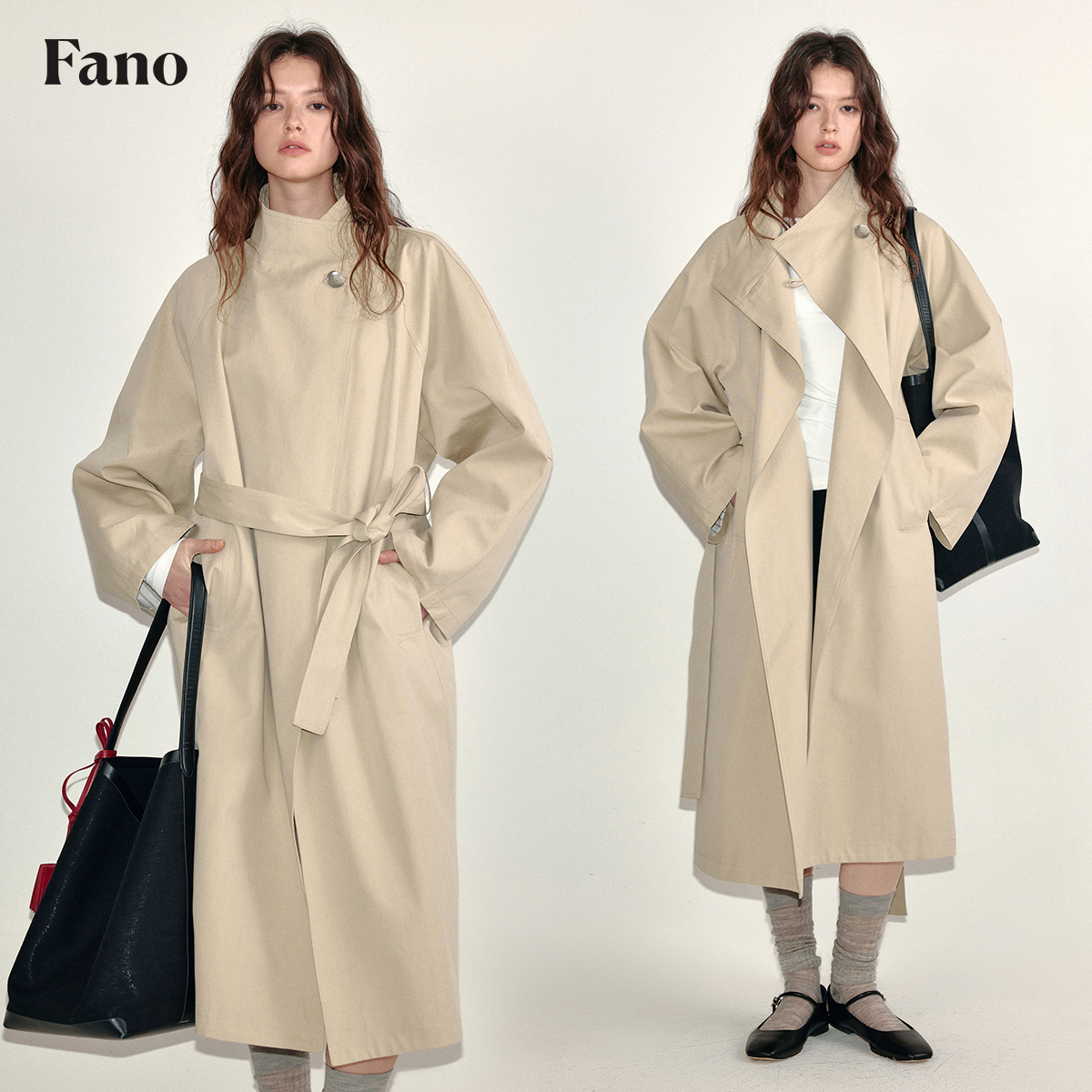 范洛简约慵懒感插肩袖廓形风衣