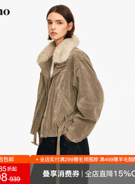 范洛Fano 90白鸭绒仿麂皮绒感羽绒服女2026冬季可拆卸毛领短外套