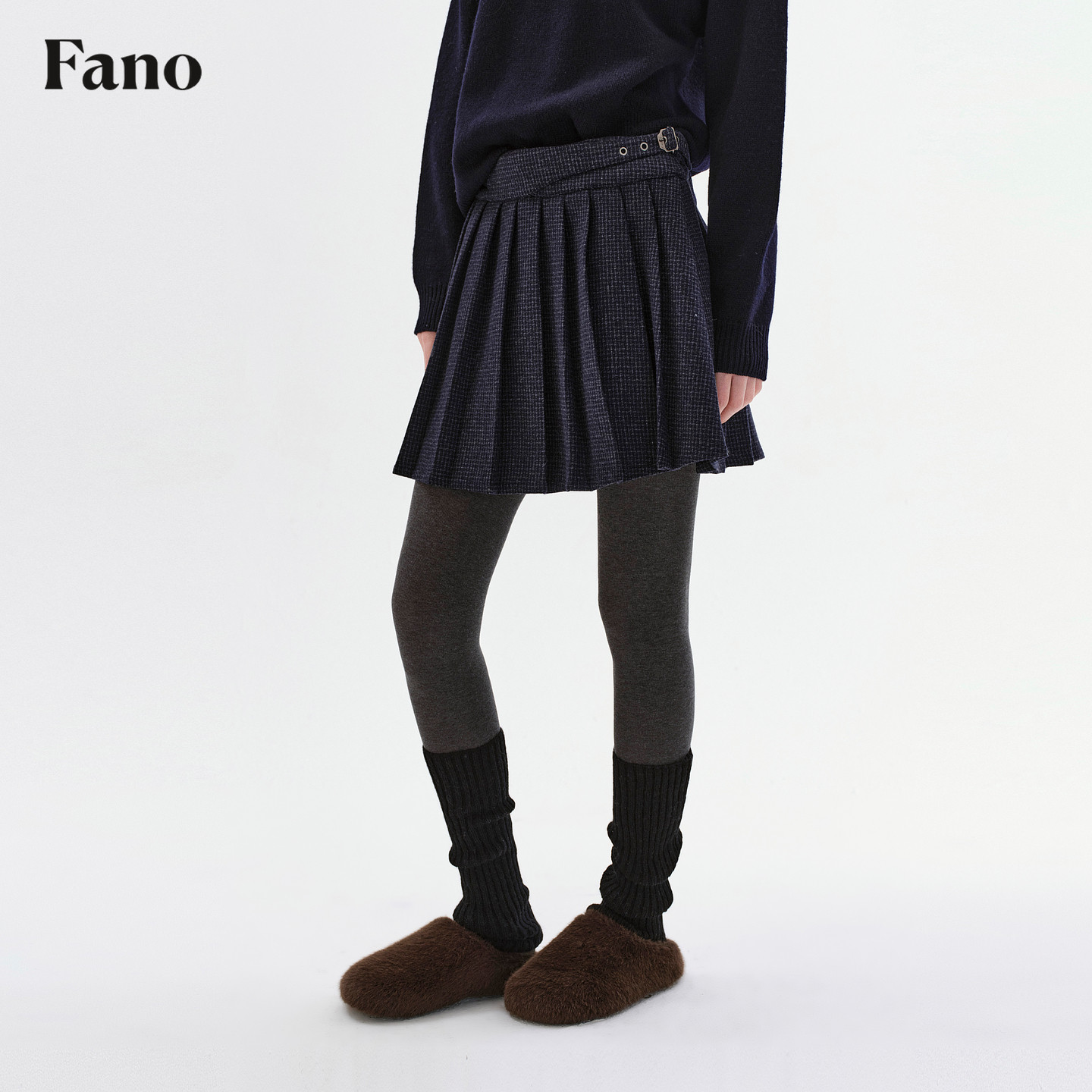 范洛Fano  羊毛混纺格子呢料设计感不规则金属腰袢百褶半身裙女,女装/女士精品,半身裙,淘宝优惠券,粉丝福利购,淘宝优惠卷