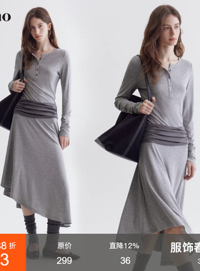 范洛Fano 松弛随性连衣裙女2026新款天丝羊毛混纺不规则下摆裙子