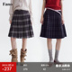 范洛Fano 100棉A字半身裙女2026春季 撞色格纹学院风松弛感百褶裙