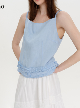 范洛Fano 简约高智感木耳边亚麻蓝色吊带背心女内搭2026夏季新款