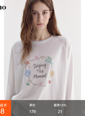 范洛Fano 清透感慵懒印花T恤女2026春季新款宽松插肩长袖白色上衣