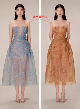 现货轻奢小众蕾丝连衣裙越南设计师立体花朵亮片抹胸30183
