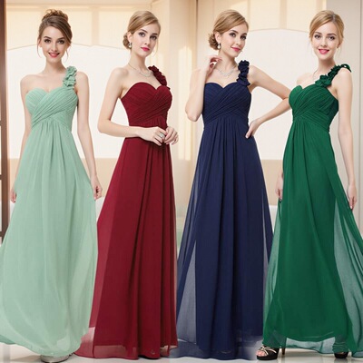 单肩伴娘礼服显瘦毕业演出婚纱