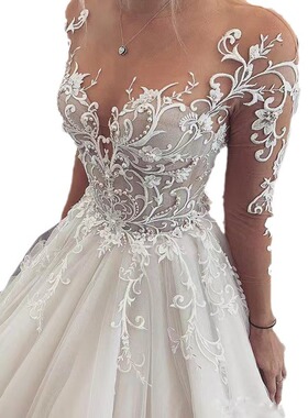 wedding dress2026长袖婚纱新款白色简约气质轻奢赫本新娘结婚