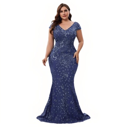 plus size navy sequin mermaid mother of bride gown fishtail