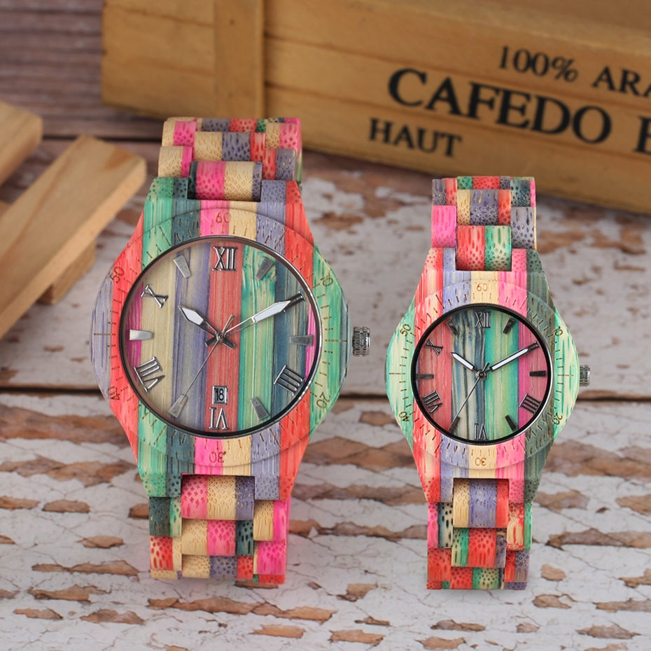 彩色竹子日本机芯出口外贸木制手工情侣手表腕表流行时尚风格表