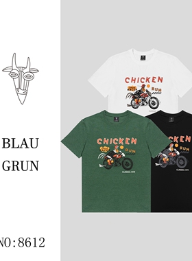 2026 BLAU GRUN新款机车图案磨毛休闲美式短袖男女情侣款个性t恤