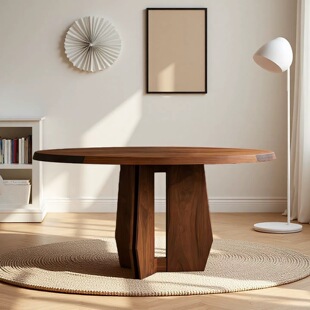 缅甸瓦城柚木餐桌全实木圆形饭桌宋氏美学设计师餐厅桌子定制