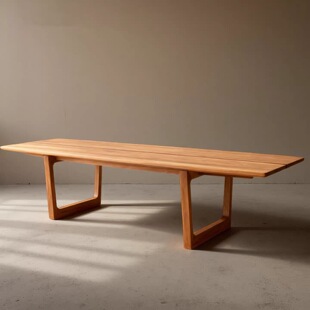 缅甸瓦城柚木实木餐桌法式复古轻奢原木书桌长方形茶室设计师茶桌