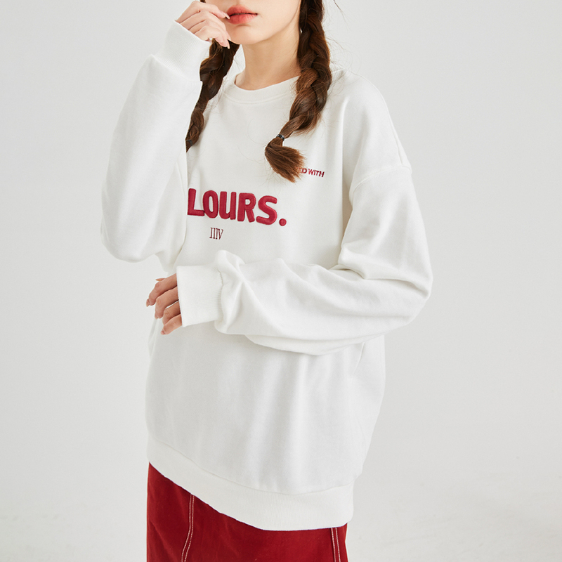 唐系列女装2025春季时尚潮流圆领宽松休闲风字母刺绣卫衣/卫-1