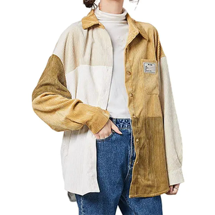 唐系列女装春季新款时尚拼接灯芯绒宽松长袖衬衫式夹克女装/6-44