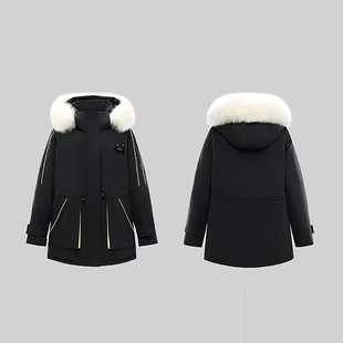 鸟家女装2025冬装新款时尚连帽保暖中长款派克服羽绒服C4498/G-13
