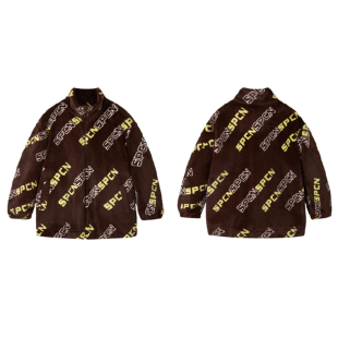 秋冬新款 时尚 4G05 街头风满印仿皮草外套男女同款 鸟家女装