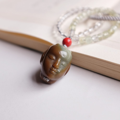 一念之间   天然阿拉善玛瑙双面雕刻配链天然白水晶和葡萄石