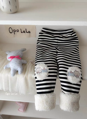 清仓 opolala新款女童冬季休闲裤蚕丝裤加厚羊羔绒阔腿裤儿童