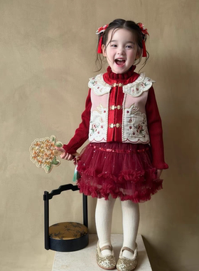 Nanc囡曦女童新年款背心裙打底洋气高定款时髦儿童韩国童装