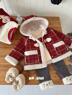 大衣女宝宝红色洋气时髦 儿童冬装 AH～女童加绒外套秋冬款 2025新款