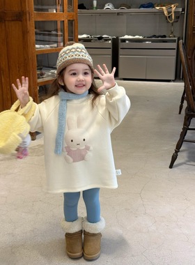 橙小7童装女童宝宝儿童冬装新款软萌羽绒马甲背心兔兔加绒卫衣裙