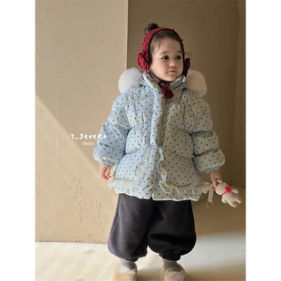 今年流行爆款 2025新款 子羽绒衣加厚毛领 波点白鸭绒女冬季 7seven