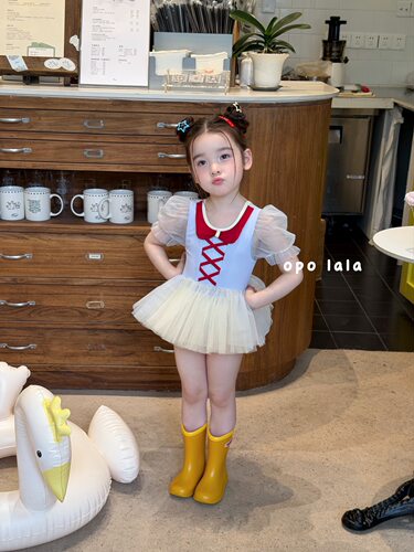 26夏·opolala  白雪公主泳衣公主裙泡泡短袖连体泳衣