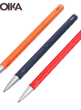 进口德国TROIKA圆珠笔简约创意多功能金属带刻度尺子中性签字笔芯