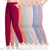 纯素色休闲单条家居裤 春秋季 宽松版 加肥大码 女士单件100%纯棉睡裤