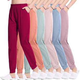 纯素色休闲单条家居裤 春秋季 宽松版 加肥大码 女士单件100%纯棉睡裤
