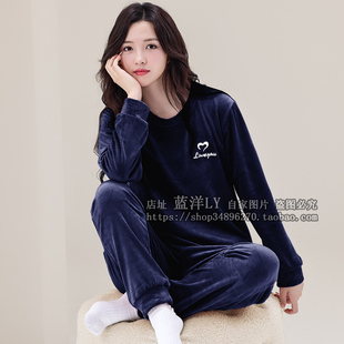 超柔软细密海岛绒四面大弹力睡衣女冬季 珊瑚绒缩口保暖家居服套装