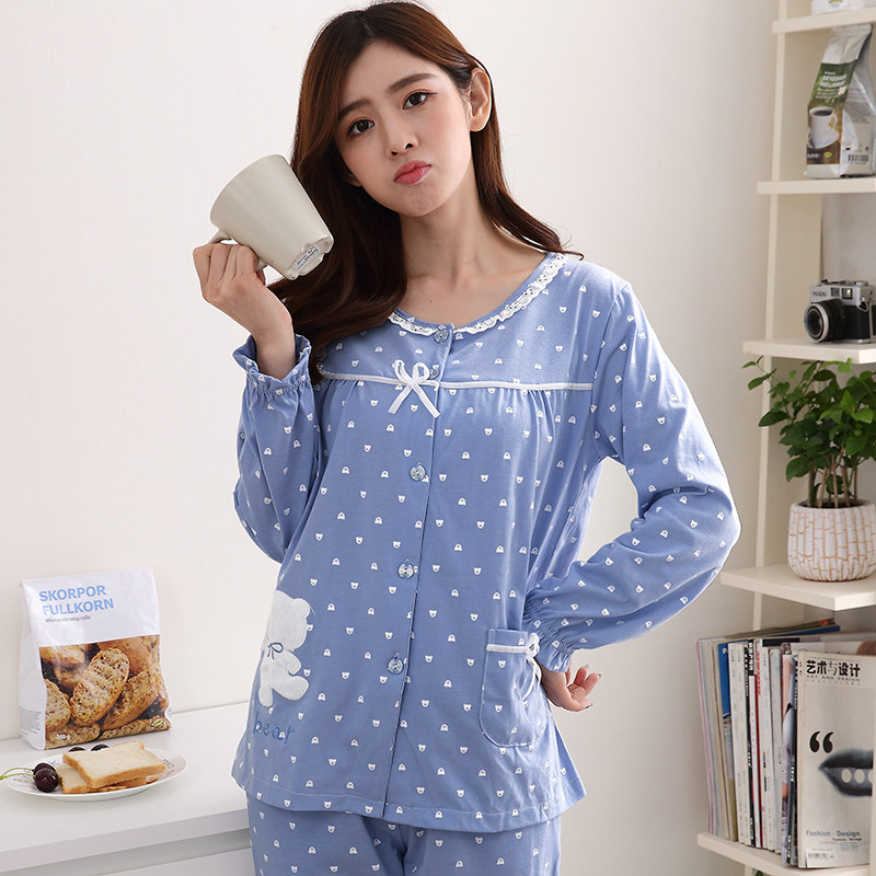 女士单件睡衣上衣纯棉系扣开衫