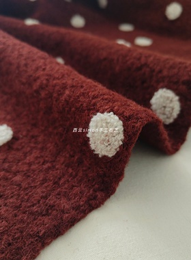 西云【红色刺绣白波点毛绒布料-150宽】秋冬仿羊羔毛马甲披风斗篷