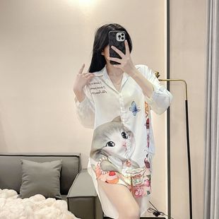 睡衣女夏季2024年新款睡裙高级感性感可爱甜美衬衫睡衣裙