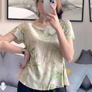 碎花衬衫短袖棉绸显瘦藏肚妈妈装