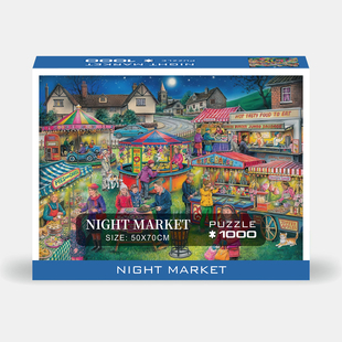 【夜市】丝绒膜进口灰卡手绘INS风1000片拼图家庭游戏50x70cm