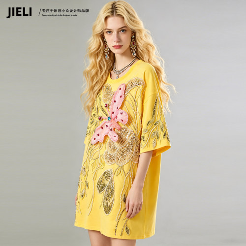 JIE LI/街力设计师高级感休闲显瘦短袖T恤女T10892