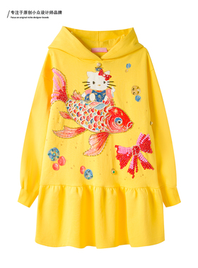 JIE LI/街力原创小众设计师定制款黄色卫衣裙女W1863