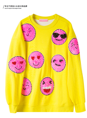 JIE LI/街力原创小众设计感休闲潮流宽松黄色卫衣女W1633