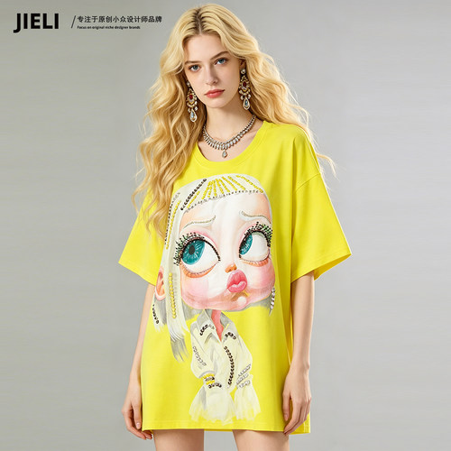 JIE LI/街力设计师高级感休闲显瘦短袖T恤女W2333